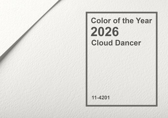 Cloud Dancer, trendy off-white color of the Year 2026. Soft light paper surface with a gentle grainy