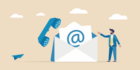 Communication concept with a person sending an email and a phone call