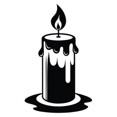 candle with a flickering flame and dripping wax black and white silhouette