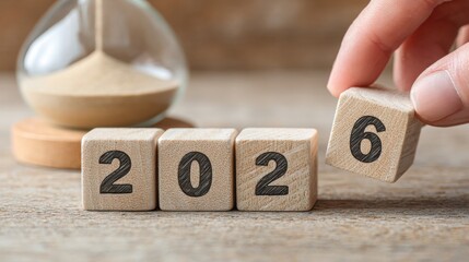 The inscription "2026" on wooden cubes, the concept of the new 2026