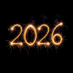 Glowing sparkler numbers 2026 with high contrast and particle texture.