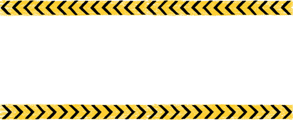 Yellow tape caution border with road line warning paintbrush strokes forming rough pastel crayon pattern resembling charcoal squiggle wax texture suited for school chalkboard kindergarten design. © A_Y_N