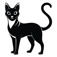 burmese cat black and white silhouette on white background