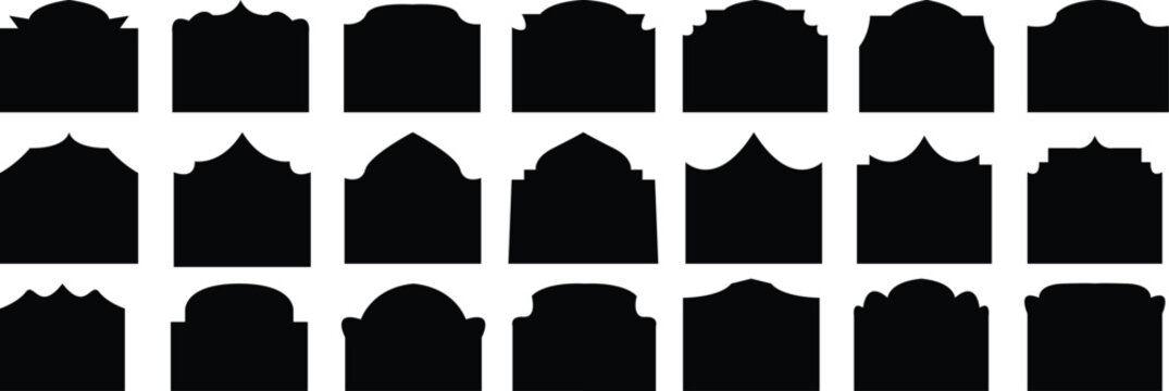 Set of islamic shape illustration design.  Arabic door and window vector silhouette. Traditional islamic window shapes in oriental style. 