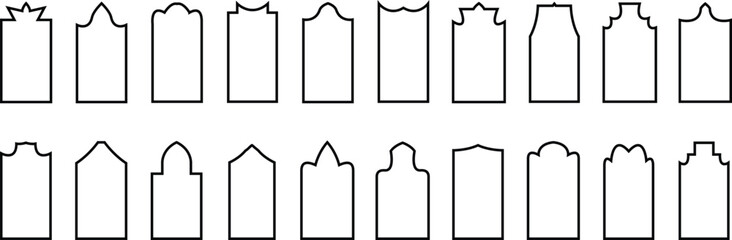 Black  ramadan frames, mosque arches, moroccan arabic border or door. Arab arch door line set. Islamic window or gate.