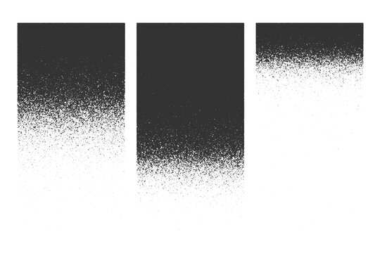 Vertical rectangular posters with gritty background. Trendy grain or noise, sand or dust, mezzotint or stipple textures. Patterns with faded halftone or gradient effect. Vector graphic illustration.