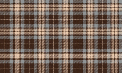 Seamless plaid fabric pattern, brown, beige, blue, for designing clothes, skirts, pants, dresses, contemporary fashion style.