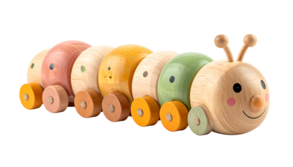 Wooden caterpillar toy playroom educational child's environment fun isolated on solid white background Png4