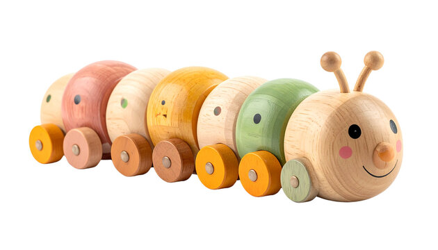 Wooden caterpillar toy playroom educational child's environment fun isolated on solid white background Png4