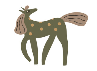 Stylized vector illustration of a horse with abstract spots and flowing mane.