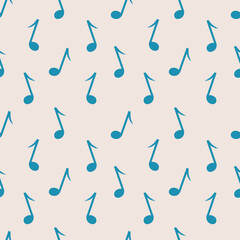 Seamless Pattern of Musical Notes Vector Illustration. Vector illustration of a seamless pattern featuring blue musical notes on a neutral background.