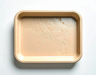 Light brown. Ceramic tray isolated on white background. Serving plate. Classic beige design. Top view.