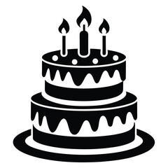 birthday cake black and white silhouette on white background