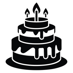 birthday cake black and white silhouette on white background