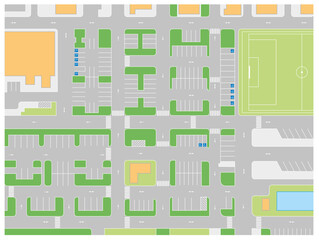Parking spaces on the edge of a sports facility