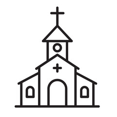 Christmas church line icon with cross and steeple, editable stroke. Minimal festive religion symbol for winter holiday cards, web, apps, infographics and branding.