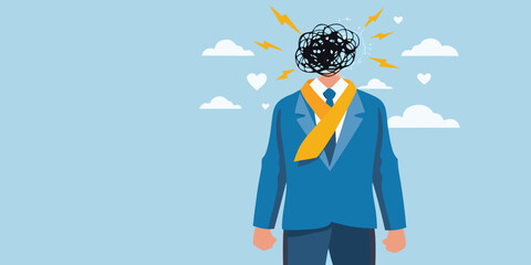 Man with tangled thoughts and emotional distress representing mental health struggles