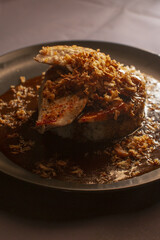 Meat dish, representing protein rich food associated with satiety and everyday nutrition. Meat based keto diet meal, low carbohydrate and high protein nutrition approach focused on meat consumption.