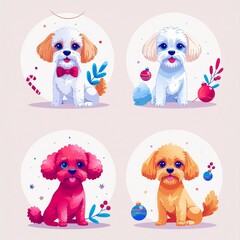 illustration of a Maltese dog and a toy poodle as a loving couple