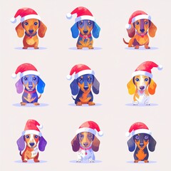 llustration of a dachshund in a Santa hat