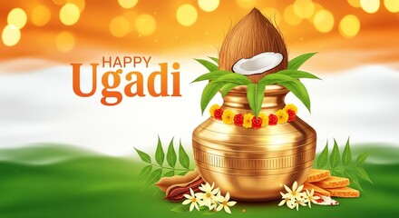 Ugadadi celebration with coconut and brass pot
