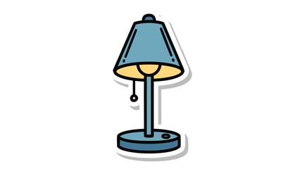 Obraz premium Blue Table Lamp With Yellow Light Bulb And Black Base Illuminated On A Black Background Minimalist Design Object
