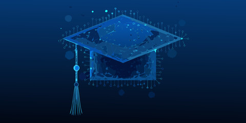 Digital graduation cap symbolizing a future of learning and technological advancement