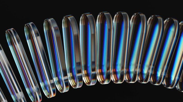 Abstract glass 3d block shapes mooving on a black background. Seamless looping video. 4k abstract motion graphics dynamic futuristic design