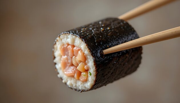Spam Musubi Held with Chopsticks. musubi