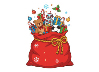 Fototapeta premium Santa Claus Gift Sack with Toys and Christmas Presents Vector Illustration