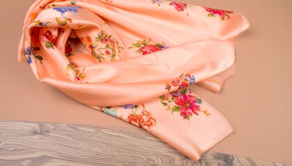 Peach silk scarf with floral print