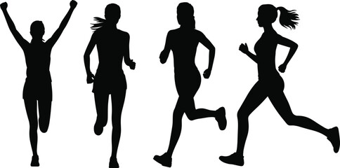 Female runners silhouette, jogging motion, athletic women, fitness pose, running celebration, sports activity, dynamic movement, healthy lifestyle, outdoor exercise, motivation