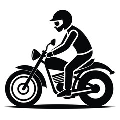 Fototapeta premium a person riding a motorcycle black and white silhouette on white background