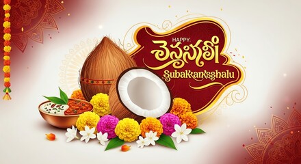 Coconut and flowers for Telugu New Year celebration