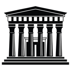 Fototapeta premium ancient egyptian temple with large columns black and white silhouette on white background