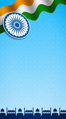 Indian Tricolor Wave with Fort Silhouette and Ashoka Chakra for Republic Independence Day