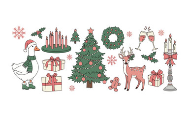 Christmas icons set silhouette