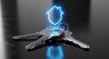 Bunch of metallic security keys on a silver keyring for home or business access and success