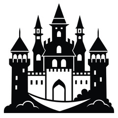 Obraz premium ancient castle with towers black and white silhouette on white background