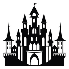 Obraz premium ancient castle with towers black and white silhouette on white background