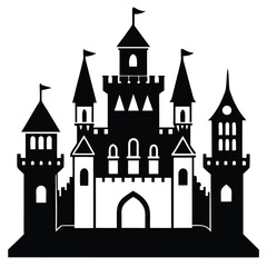 Fototapeta premium ancient castle with towers black and white silhouette on white background