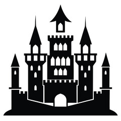 Obraz premium ancient castle with towers black and white silhouette on white background