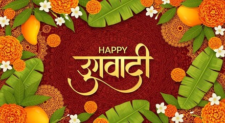 Gudi Padwa celebration with flowers and mango