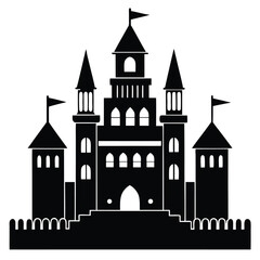 Obraz premium ancient castle with towers black and white silhouette on white background