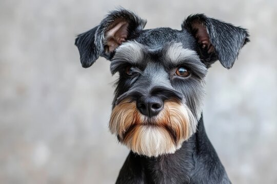 Stunning Close-Up Portrait of a Miniature Schnauzer with Expressive Eyes and Detailed Beard Features - Powered by Adobe