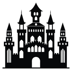 Fototapeta premium ancient castle with towers black and white silhouette on white background