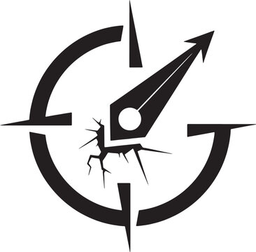 Cracked Compass Icon on White Background navigation