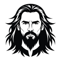 a long hair and bearded man black and white silhouette