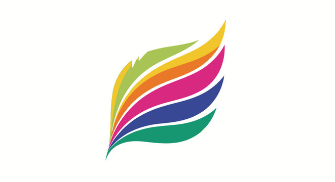 Vibrant colorful feather logo design on white background.
