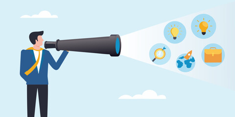 A man looking through a telescope focusing on ideas and future opportunities